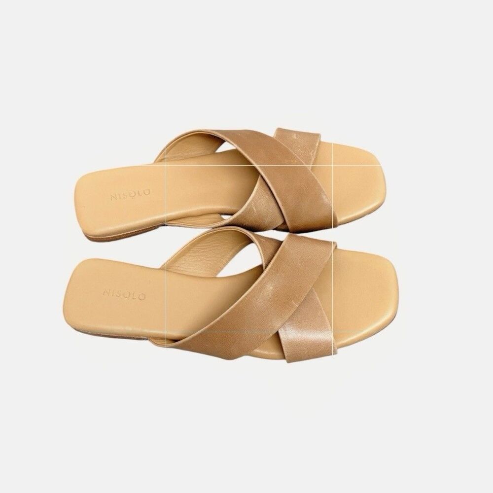 Nisolo Cross-Strap Catalina Slide Sandals in Almond Tan Sz 9.5 Leather Sandals